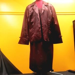 Plaza South Jacquard floral print 2 piece Burgundy Dress Kimono Jacket 16